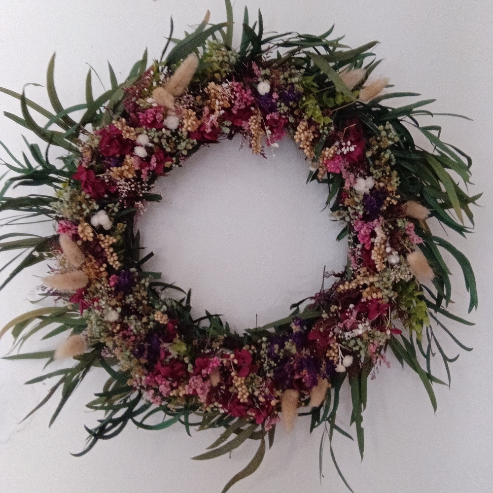 Floral Wreath with Green and Pink Accents